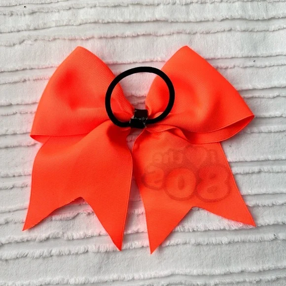 I Love the 80’s Neon Orange Cheerleading Bow - Picture 2 of 2